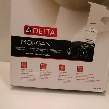 Faucet Morgan Elongated Slow-Close White Toilet Seat with Non-Slip Seat Bumpers,