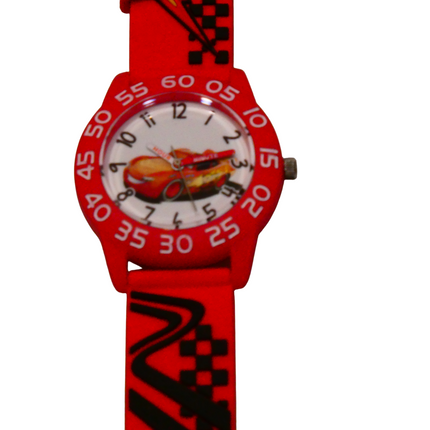 Disney Cars Lightning McQueen Boy's Red Plastic Time Teacher Watch, Red 3D Strap