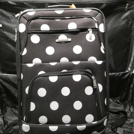 Rockland Vara Softside 3-Piece Upright Luggage Set, Black dot, 3-Piece Set