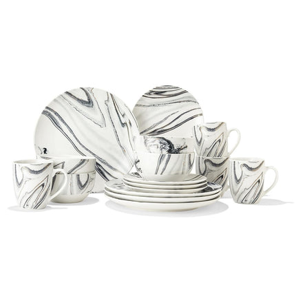 American Atelier 7576-16-RB Marble Coupe Casual Round Dinnerware Set – 16-Piece