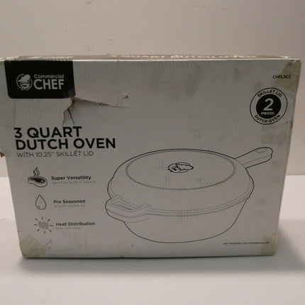 Commercial Chef 3 Qt Cast Iron Dutch Oven with Skillet Lid CHFL3CC