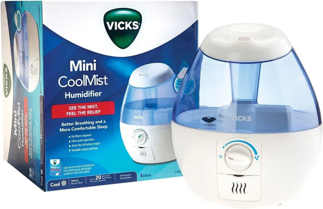 Vicks Mini Cool Mist Humidifier with Auto Shut Off & VapoPads 20 Hours Runtime