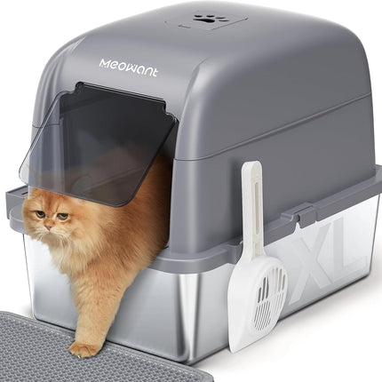 Meowant Stainless Steel Cat Litter Box with Lid, Extra Large Litter Box for Big