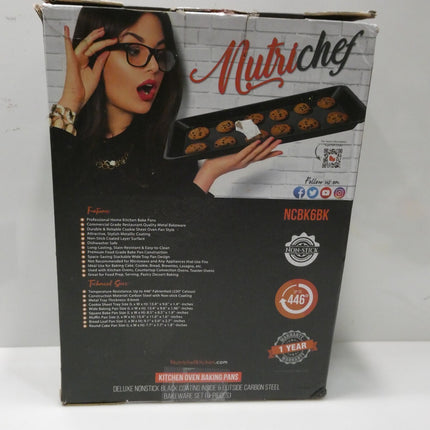 NutriChef 6-Piece Nonstick Baking Pans Set - Black Carbon Steel with Premium Non