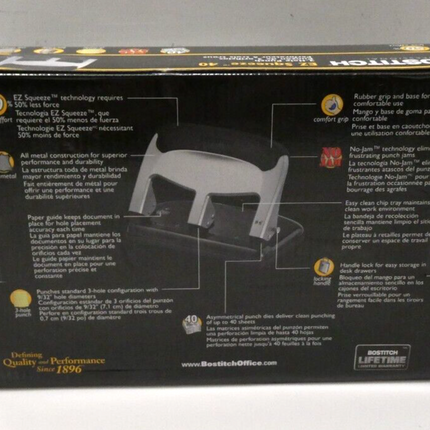 Bostitch EZ Squeeze 40 Sheet 3-Hole Punch (HP40), Silver/Black