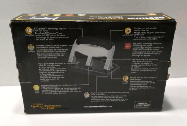 Bostitch EZ Squeeze 40 Sheet 3-Hole Punch (HP40), Silver/Black