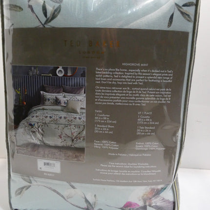 Ted Baker Highgrove 2-Piece Cotton Sateen Comforter Set w/Shams, Twin Mint Green