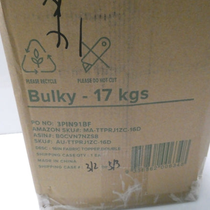 Zinus Bamboo Mattress Topper Double Size - Quilted Pillowtop Fitted Mattress Cov