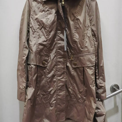 Cole Haan Women's Packable Hooded Rain Jacket with Bow, Champagne, X-Small Petit