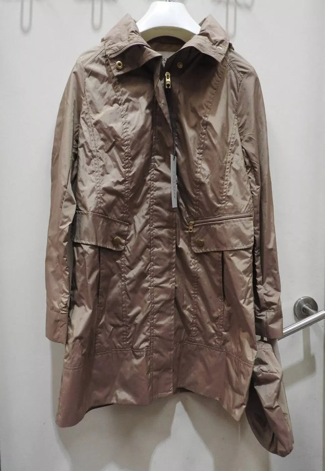 Cole Haan Women's Packable Hooded Rain Jacket with Bow, Champagne, X-Small Petit