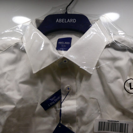 Abelard Men's 4 Way Stretch Poplin Slim Fit Dress Shirt, White, L