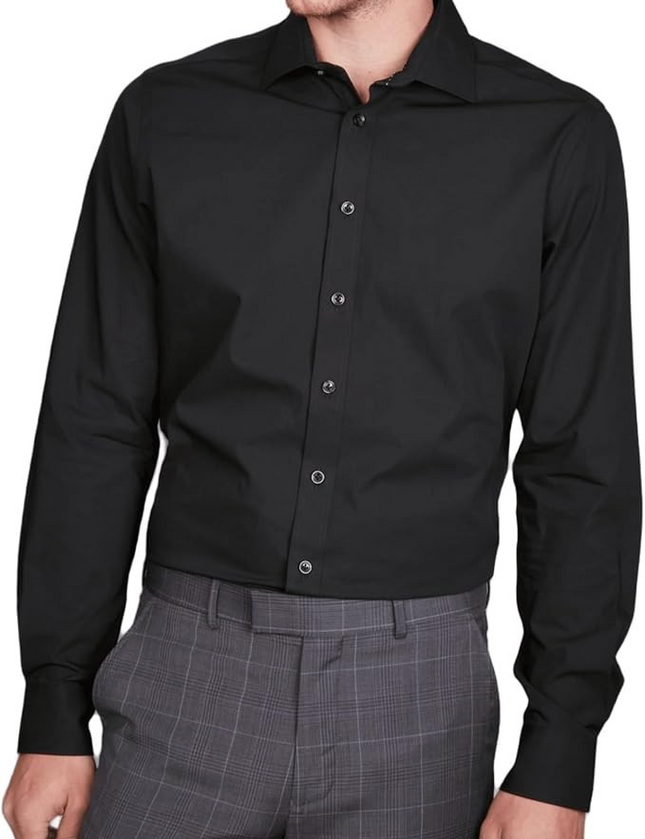 Abelard Men's 4 Way Stretch Poplin Slim Fit Dress Shirt, Black, S
