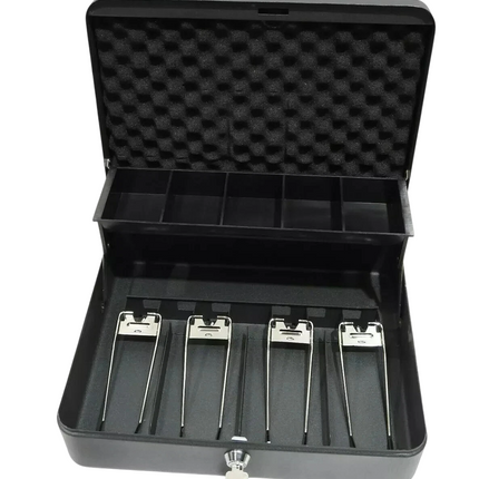 CB13054 Key Lock 12" Register Style Cash Box with 4 Bill Holder and 5 Section Tr