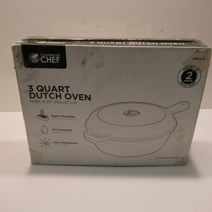 Commercial Chef 3 Qt Cast Iron Dutch Oven with Skillet Lid CHFL3CC