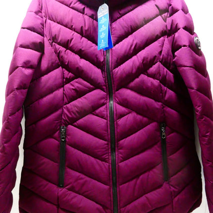 Nautica Women's Short Stretch Lightweight Puffer Jacket with Removeable Hood, L