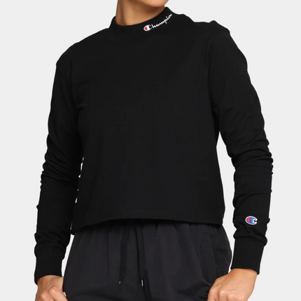 Champion Women's Heritage Mock Neck Long Sleeve Tee, Black, Large