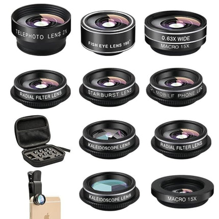 Mocalaca Phone Camera Lens (11 Lenses) Phone Lens Kit, Clip on Fisheye/Macro/Wid