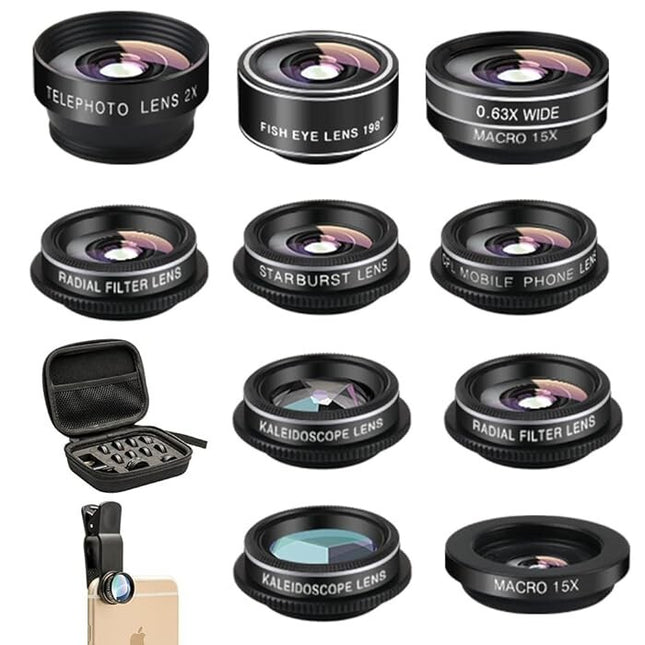 Mocalaca Phone Camera Lens (11 Lenses) Phone Lens Kit, Clip on Fisheye/Macro/Wid