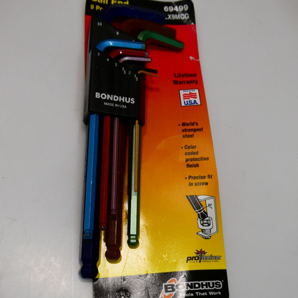 Bondhus 69499 Ball End L-Wrench Set with Colorguard Finish, 9 Piece Size Name...