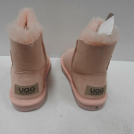 Outback Ugg Boots Kids Button - Premium Double Face Sheepskin Pink,Size US 12-13