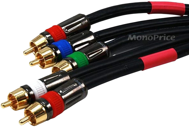 Monoprice 75-Feet 18AWG CL2 5-RCA RG-6 Component Video Coaxial Cable - Black