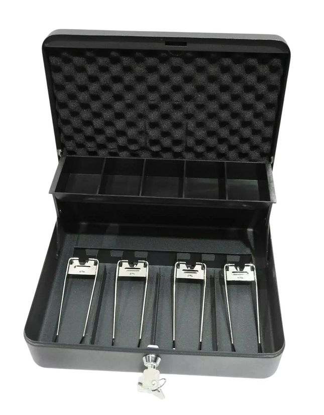 CB13054 Key Lock 12" Register Style Cash Box with 4 Bill Holder and 5 Section Tr