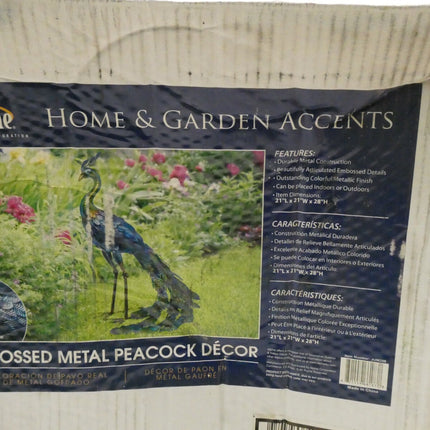 Alpine Corporation 28" Tall Outdoor Metallic Peacock Standing Yard Statue Decora