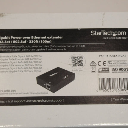 Startech.com 1 Port Gigabit PoE+ Extender 802.3at & 802.3af - 100m (330ft)