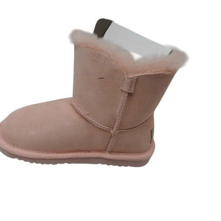 Outback Ugg Boots Kids Button - Premium Double Face Sheepskin Pink,Size US 12-13