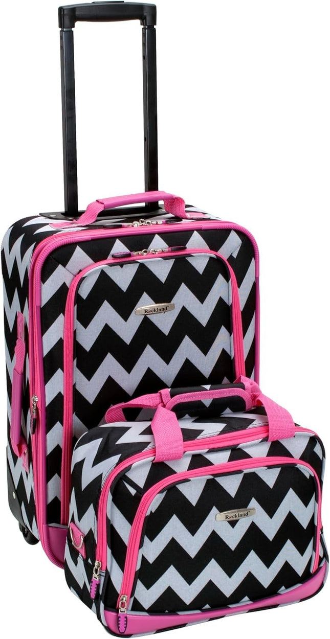 Rockland Fashion Softside Expandable Upright Luggage Set, Pink Chevron, 2-Piece