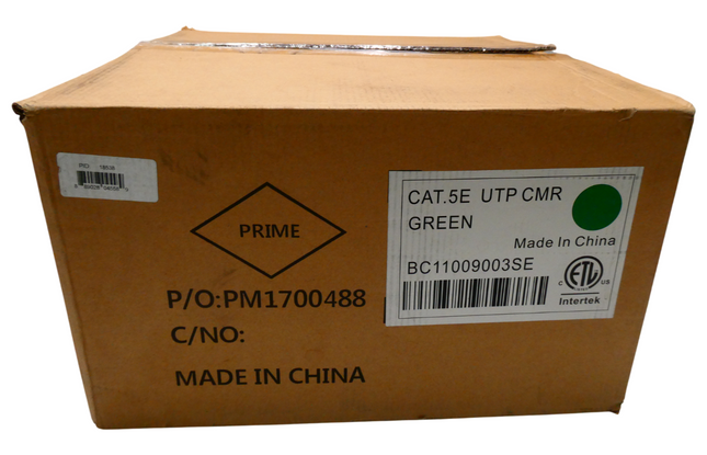 Monoprice Cat5e 1000ft Green CMR UL Bulk Cable, UTP, Solid, 24AWG, 350MHz, Pure