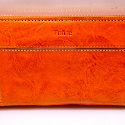 TRIFINE Concrete Leather Zip Wallet, Tan, C01W32