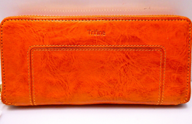 TRIFINE Concrete Leather Zip Wallet, Tan, C01W32