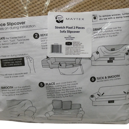 Maytex Pixel Stretch 2-Piece Slipcover Sofa, Polyester-Blend, Sand