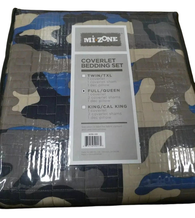 Mizone Josh 4 Piece Coverlet Set, Blue, Full/Queen