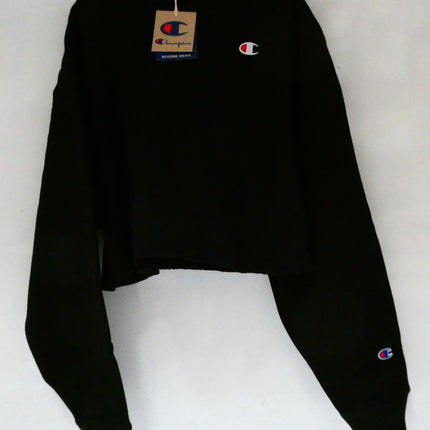 Champion Women's Reverse Weave Cropped Cut-Off Hoodie, Black, Large