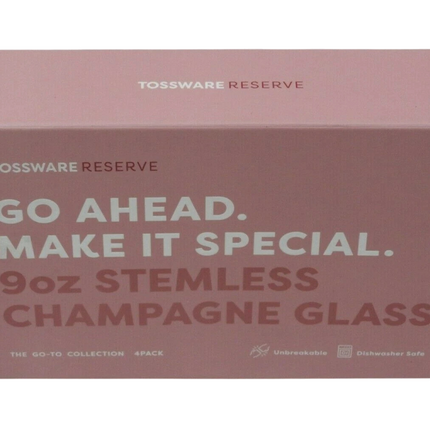 TOSSWARE Reserve 9oz Stemless Champagne Glass Dishwasher Safe Set of 4