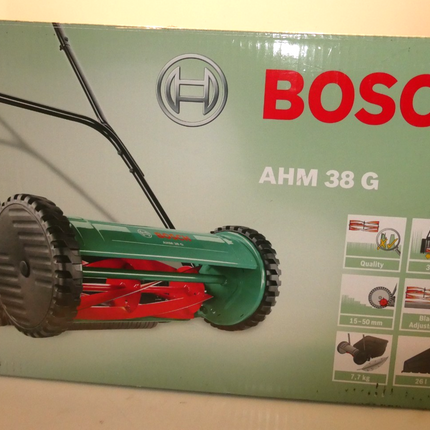 Bosch Hand Push Lawnmower, Manual Lawn Mower with 38Cm Cutting Width (AHM 38G)