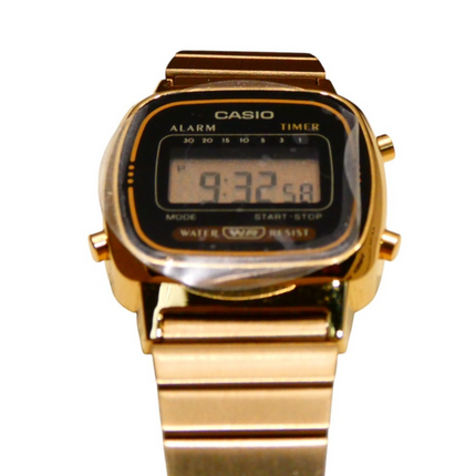 Casio LA670WGA-1UR Womens Black Digital Watch with Gold Band