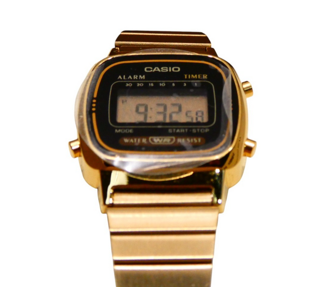 Casio LA670WGA-1UR Womens Black Digital Watch with Gold Band