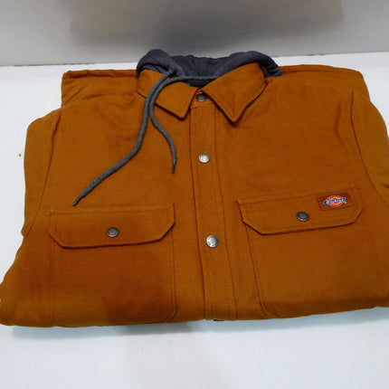 Dickies Men's Fleece Hooded Duck Shirt Jacket With Hydroshield, Brown Duck, X-Sm