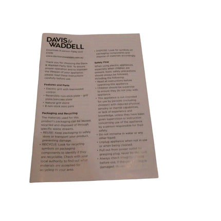 Davis & Waddell D1516 8 Person Electric Party Grill, 46x23cmBK - Black