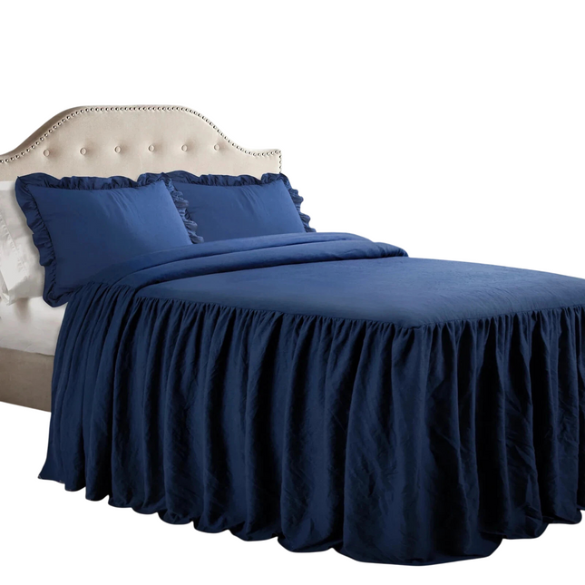 Lush Decor Ruffle Skirt Bedspread, Navy, Queen