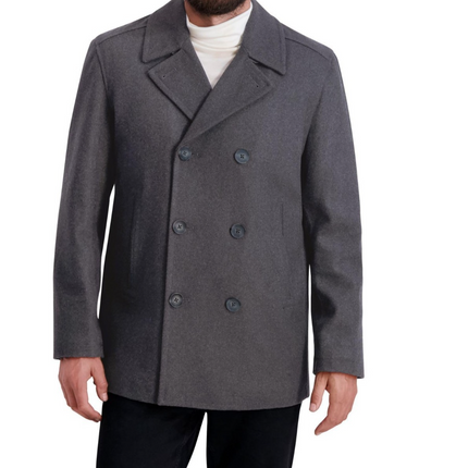 Nautica Mens Classic Double Breasted Peacoat, Charcoal, Small