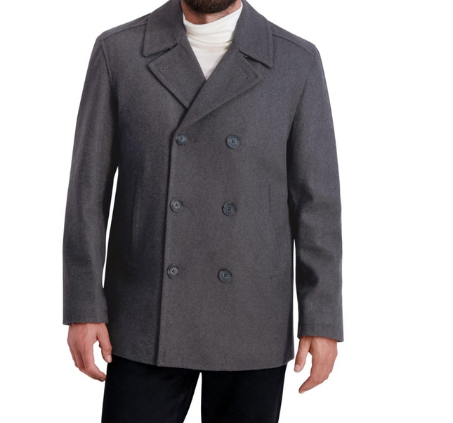 Nautica Mens Classic Double Breasted Peacoat, Charcoal, Small