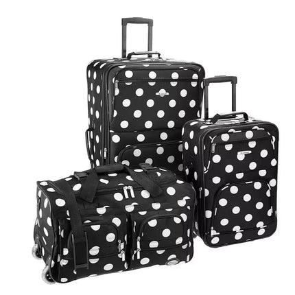 Rockland Vara Softside 3-Piece Upright Luggage Set, Black dot, 3-Piece Set