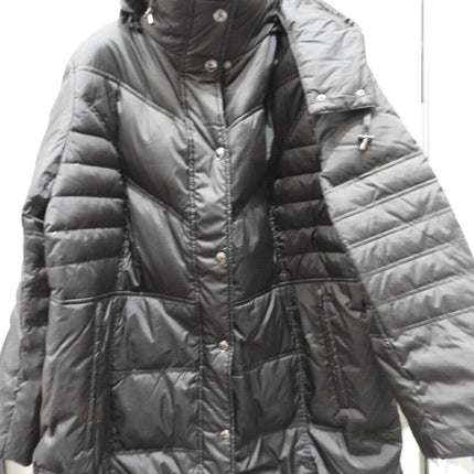 London Fog Women's Plus-Size Mid-Length Faux-Fur Collar Down Coat with Hood - 1X