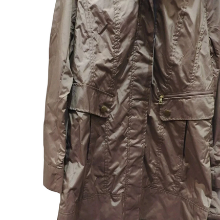 Cole Haan Women's Packable Hooded Rain Jacket with Bow, Champagne, X-Small Petit