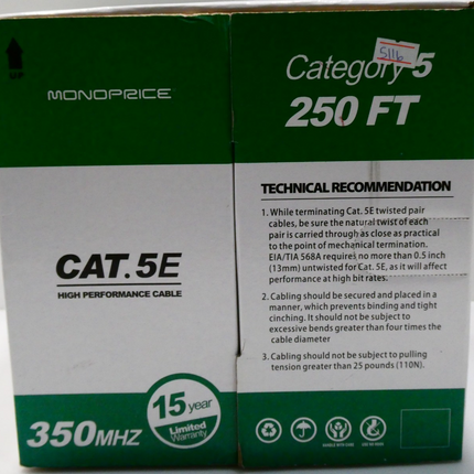 Monoprice Cat5e Ethernet Bulk Cable - Network Internet Cord - Solid, 350Mhz, UTP