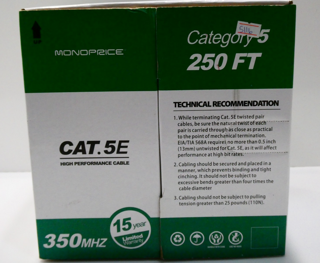 Monoprice Cat5e Ethernet Bulk Cable - Network Internet Cord - Solid, 350Mhz, UTP